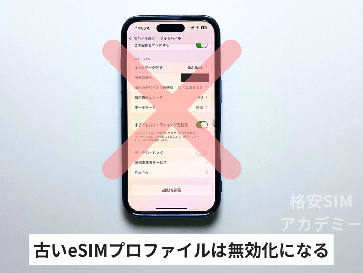 古いeSIMプロファイルは無効化になる