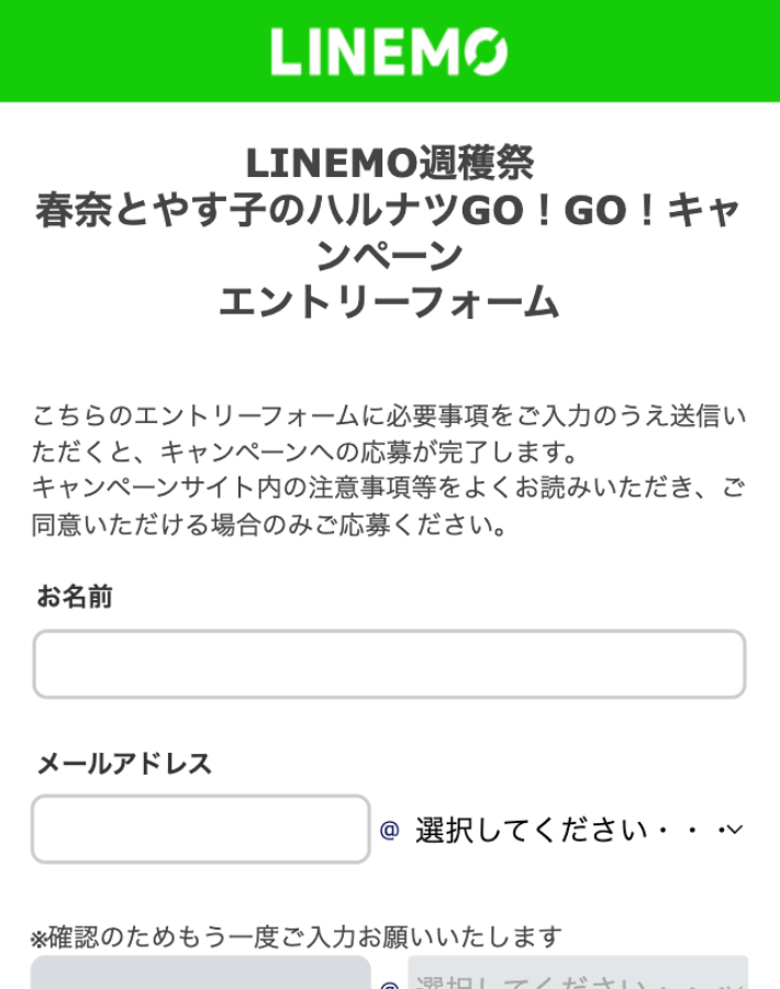 エントリーフォームを入力する