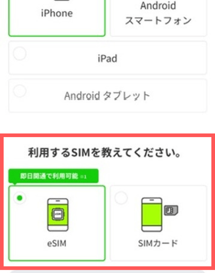 SIMタイプを選択する